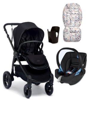 Ocarro Carbon Stroller with Black Aton Car Seat, Cup Holder & Kitty Liner Foam